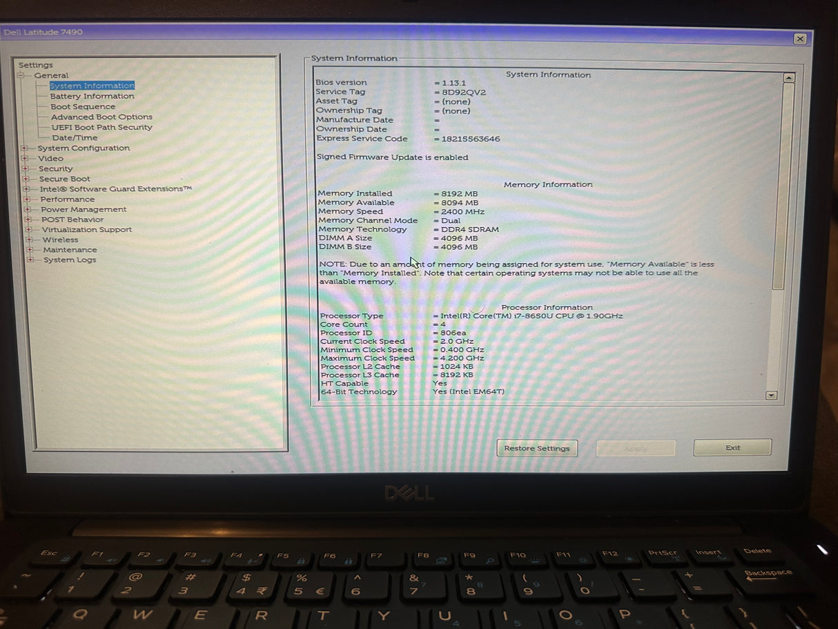 Dell Latitude 7490 14" Laptop - Intel Core i7-8650 @ 1.90GHz( 8th Gen), 8GB RAM, 256GB SSD, Windows 11, Microsoft Office 2024 & Teams Installed Refurbished