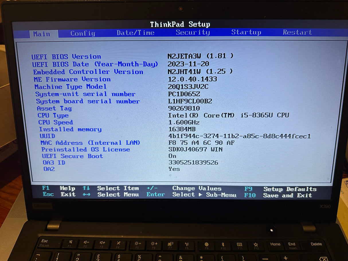 Lenovo ThinkPad X390 13" Slim Intel Core i5-8365U @ 1.600GHz 8th Gen, 16GB OnBoards RAM, 256GB SSD, Windows 11 Pro, Microsoft Office 2024 & Teams
