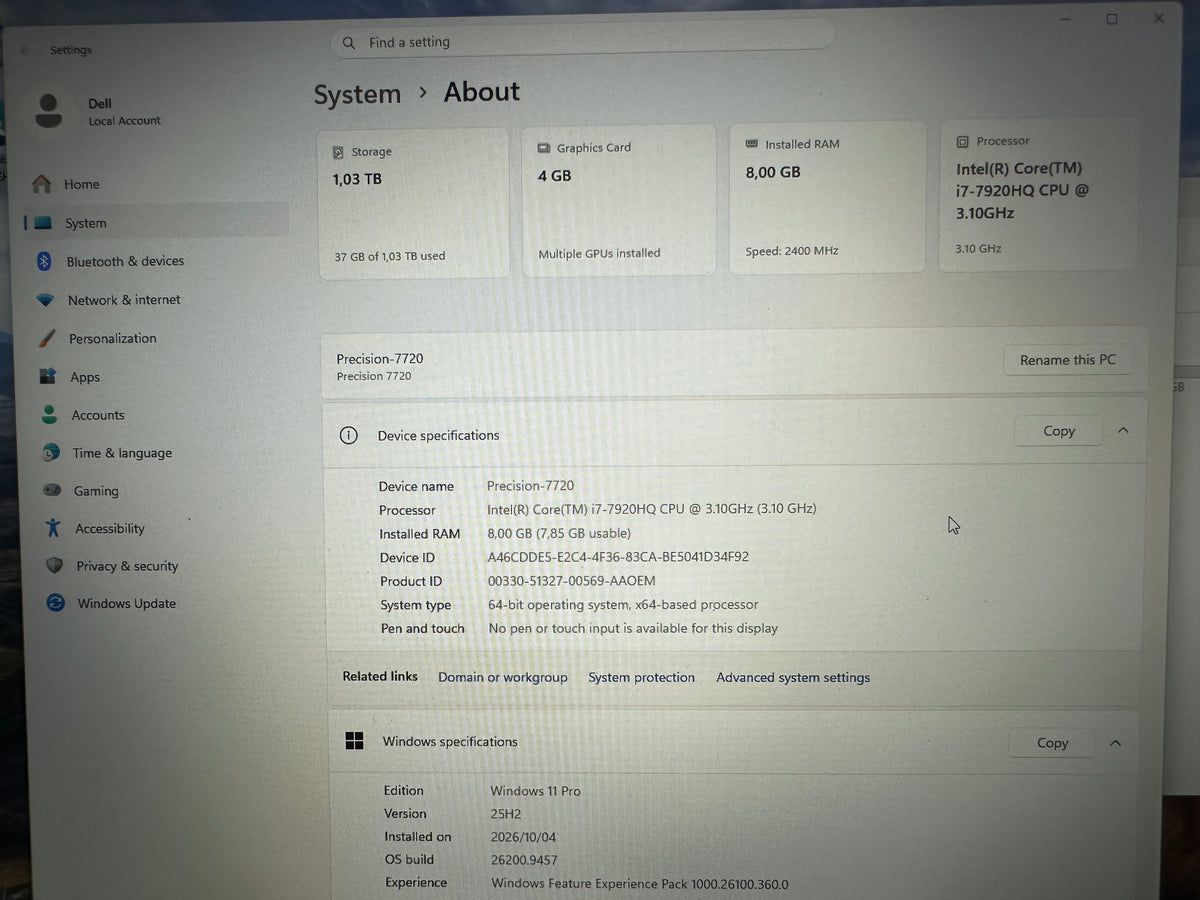 Dell Precision 7720 AutoCaD Laptop - Intel Core i7-7820HQ 7th Gen, 16GB RAM, 128GB SSD + 1TB HDD, NVIDIA Quadro M1200 4GB DDR5 Graphics Windows 11 Pro Microsoft Office 2021 & Teams, Refurbished