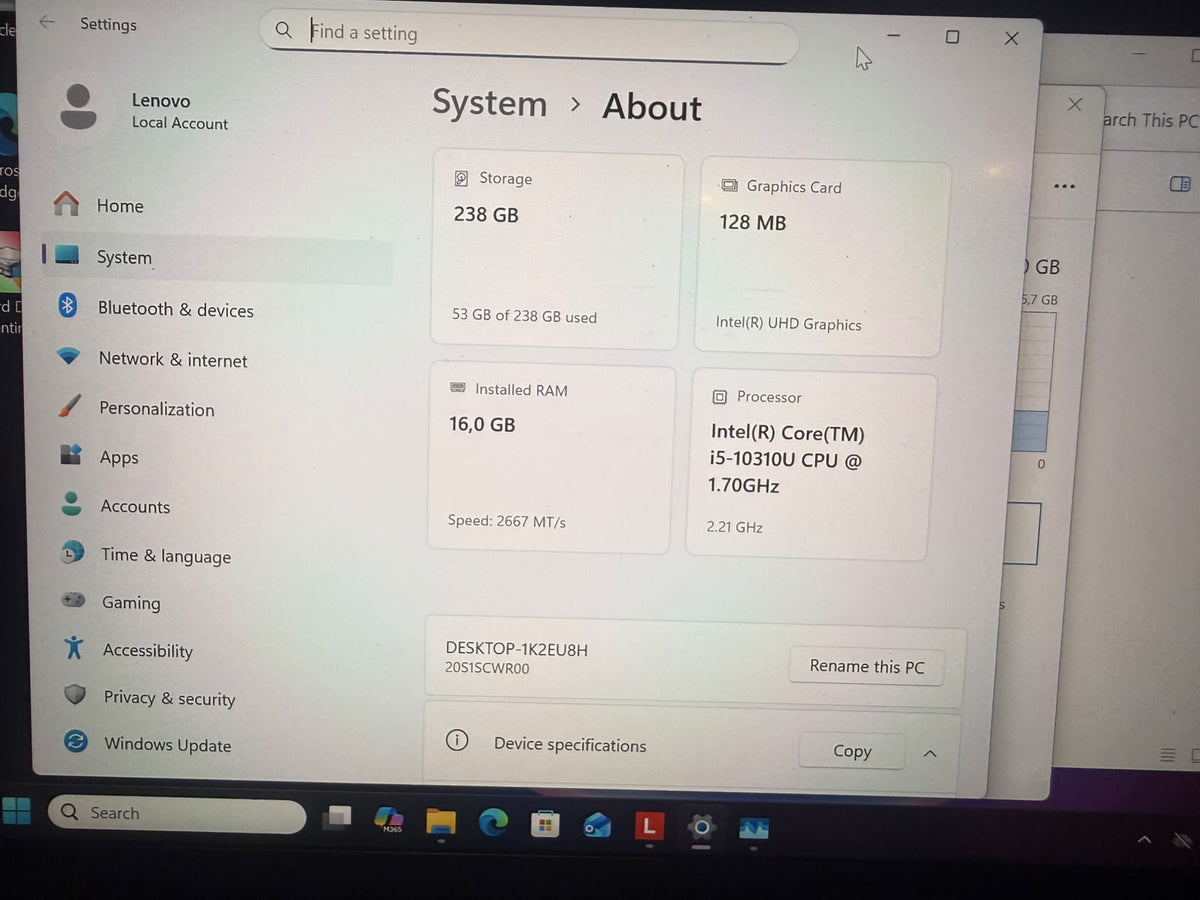 Lenovo ThinkPad T14 Gen 1 14" Slim Intel Core i5-10310U @ 1.700GHz 10th Gen, 16GB RAM, 256GB SSD, Windows 11 Pro, Microsoft Office 2024 & Teams, Refurbished Grade C 12 Months Warranty and Remote Support Refurbished