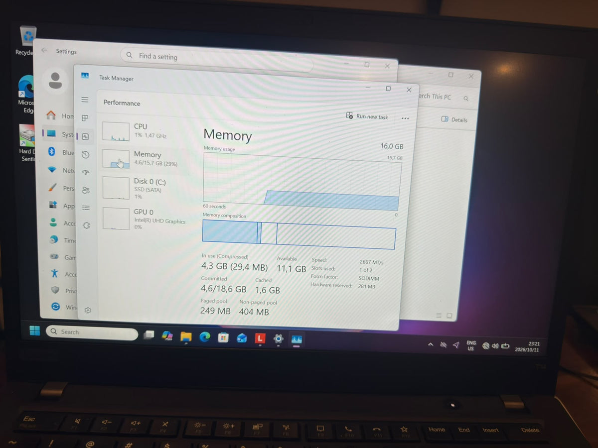 Lenovo ThinkPad T14 Gen 1 14" Slim Intel Core i5-10310U @ 1.700GHz 10th Gen, 16GB RAM, 256GB SSD, Windows 11 Pro, Microsoft Office 2024 & Teams, Refurbished Grade C 12 Months Warranty and Remote Support Refurbished